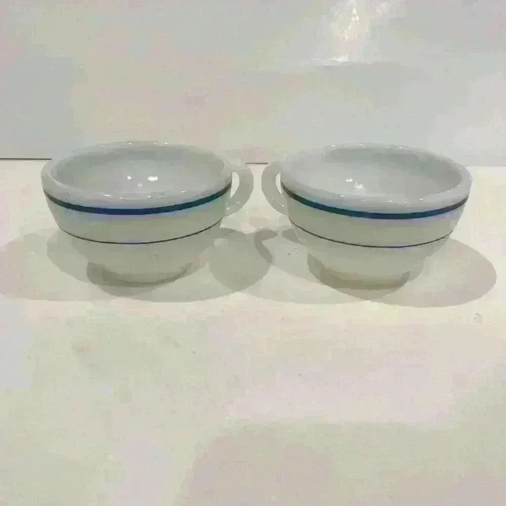 Vintage turquoise striped coffee mugs (2)